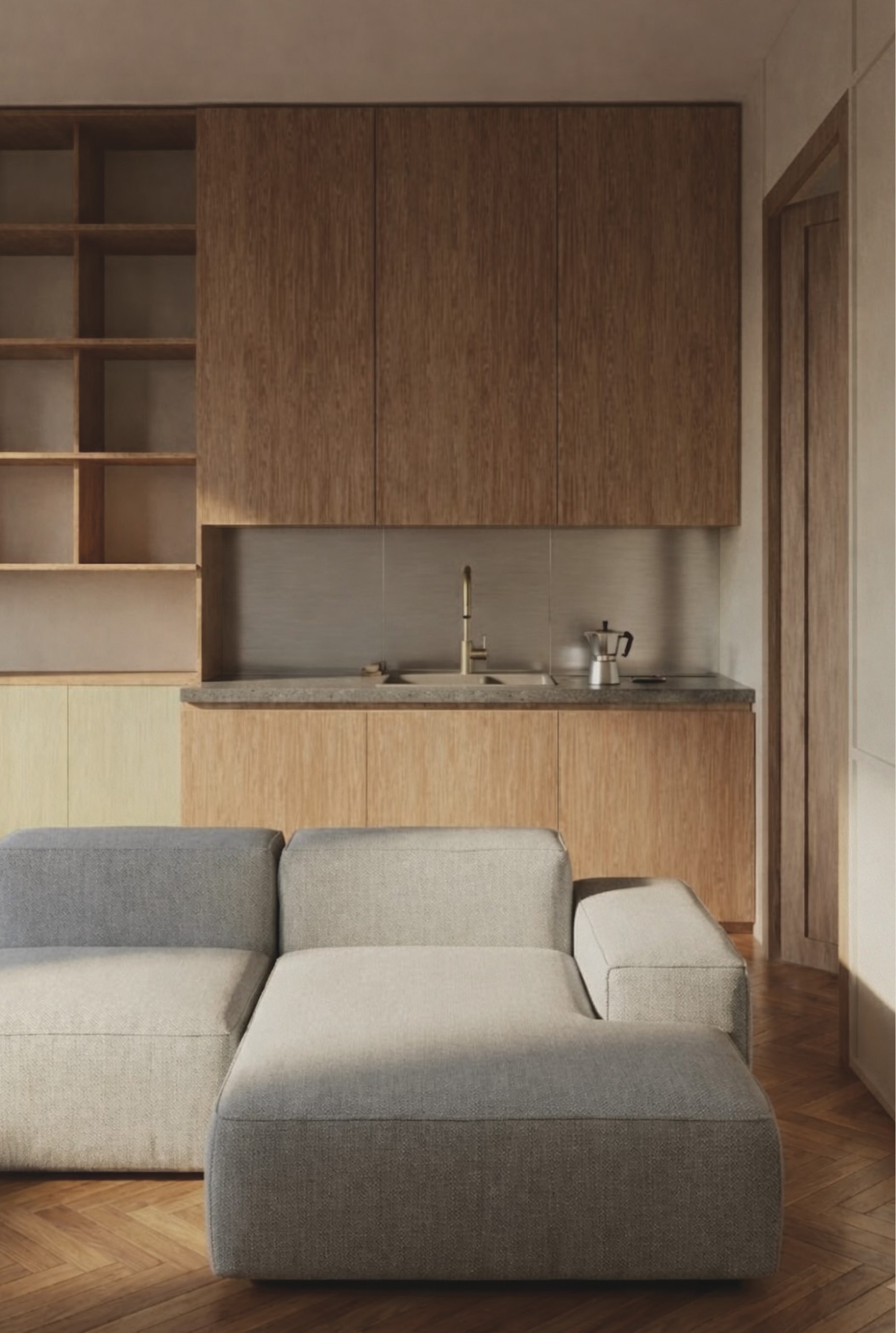 Interior render living room kitchen