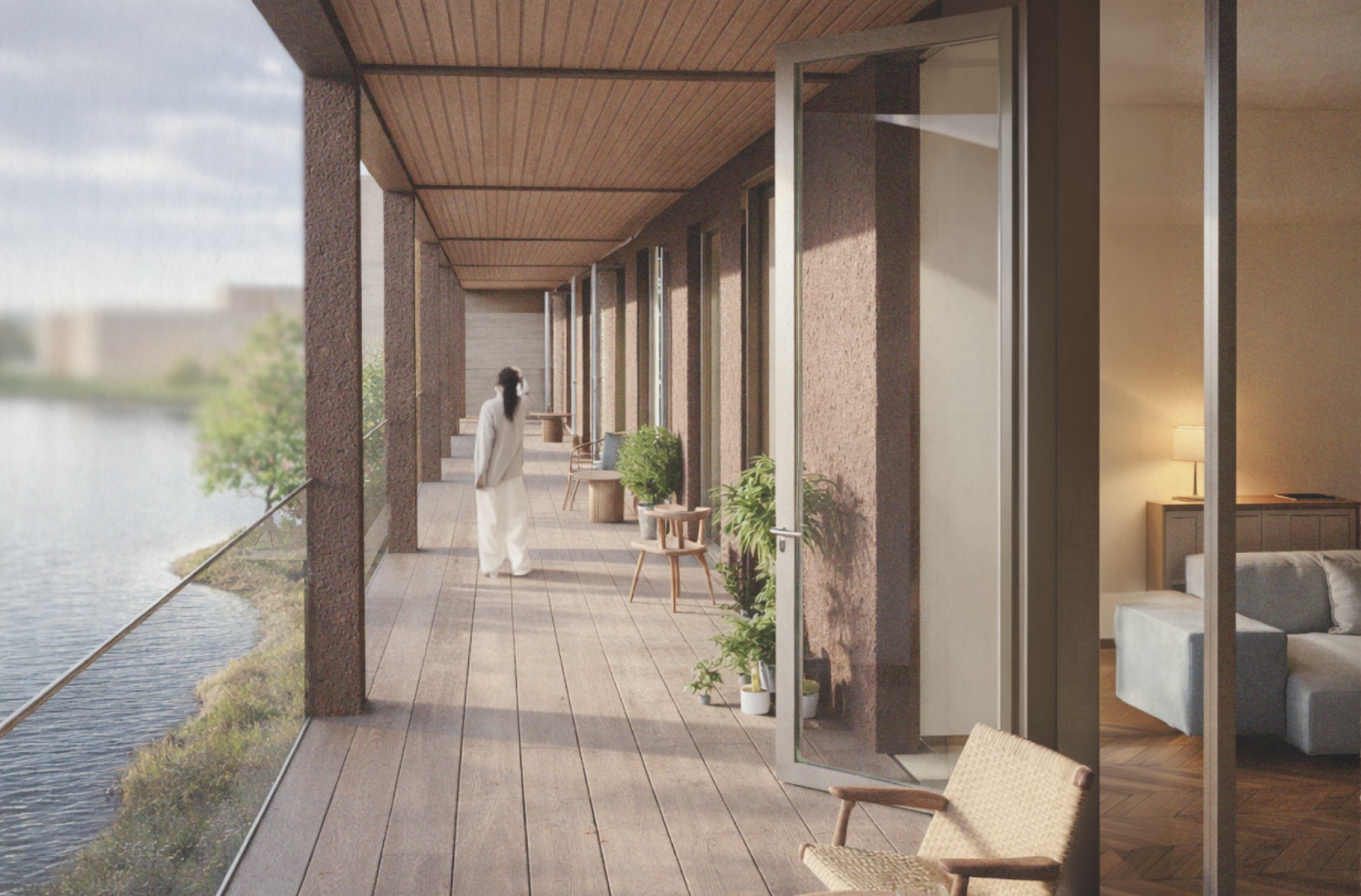 Riverside terrace render